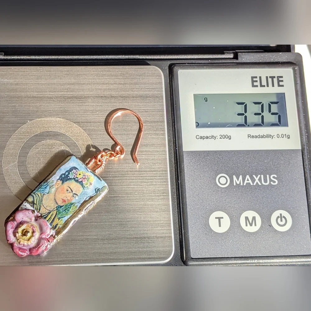 Unique Frida Khalo Earrings Artisan Crafted Lightweight Ceramic Charms - Picture 7 of 16